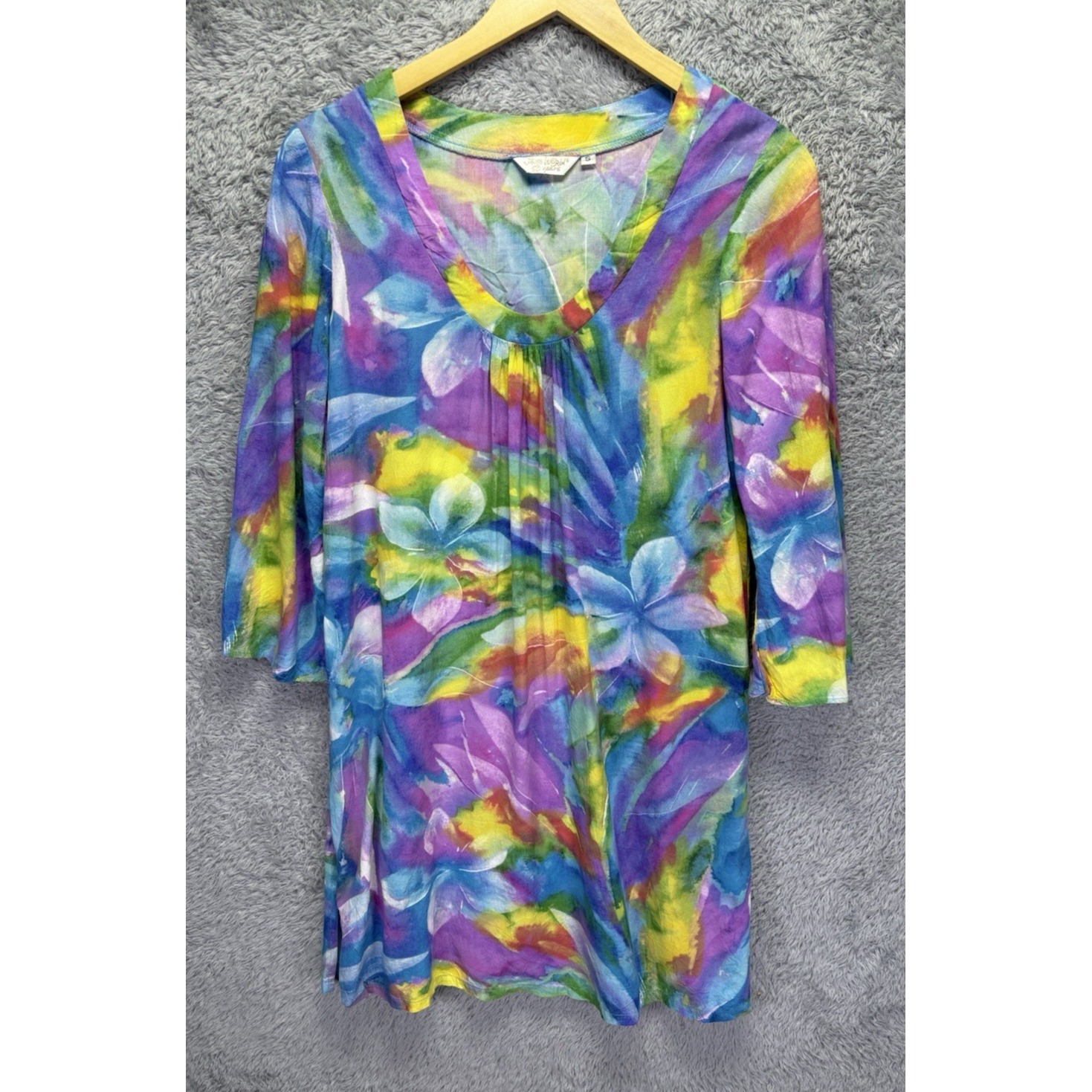 Jams World Womens S Hawaiian Floral Dress Purple Blue Tropical Mini Shift Casual